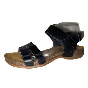 Propet Black Leather Comfort Sandals Adjustable Straps Cork Footbed Womens 9.5W
